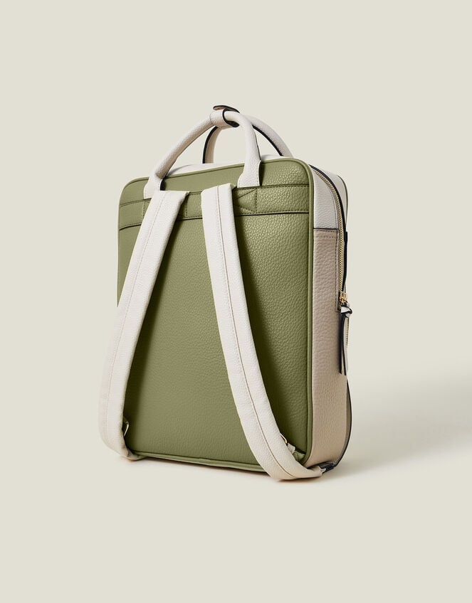 Two-Tone Top Handle Faux Leather Backpack, , large