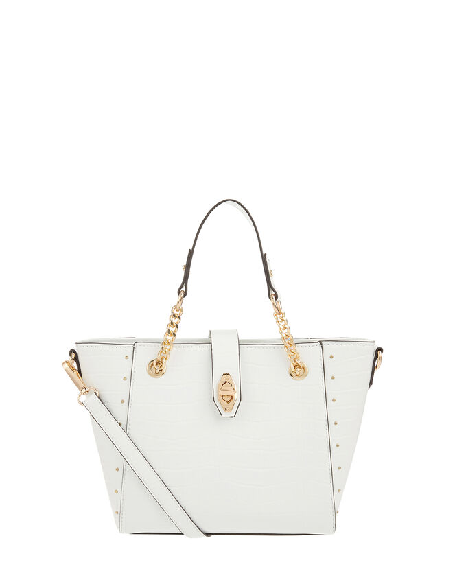 Katie Handheld Animal-Print Bucket Bag, White (WHITE), large