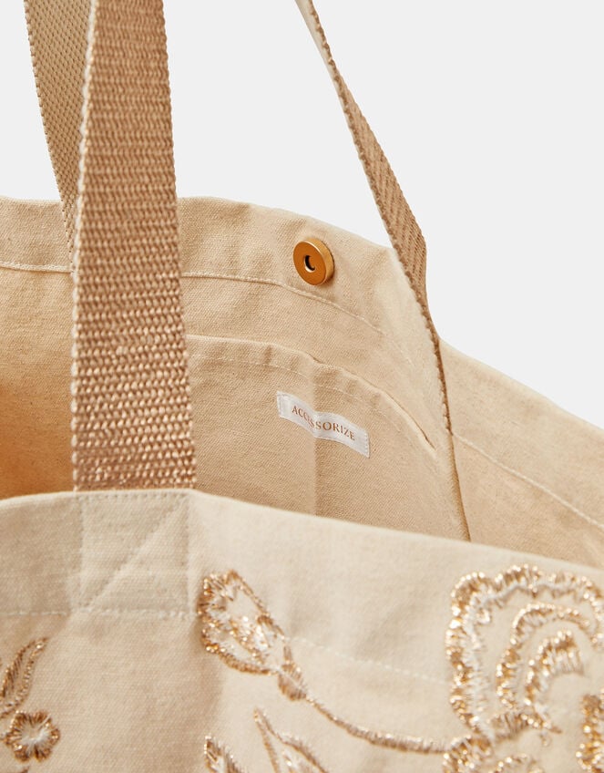 Embroidered Metallic Shopper Bag, , large