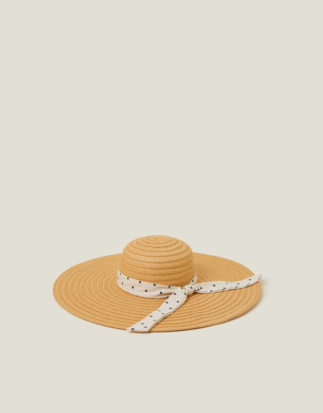 Polka Dot Bow Floppy Straw Hat, , large