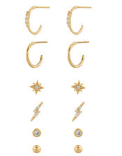 Gold-Plated Sparkle Stud Earring Multipack, , large