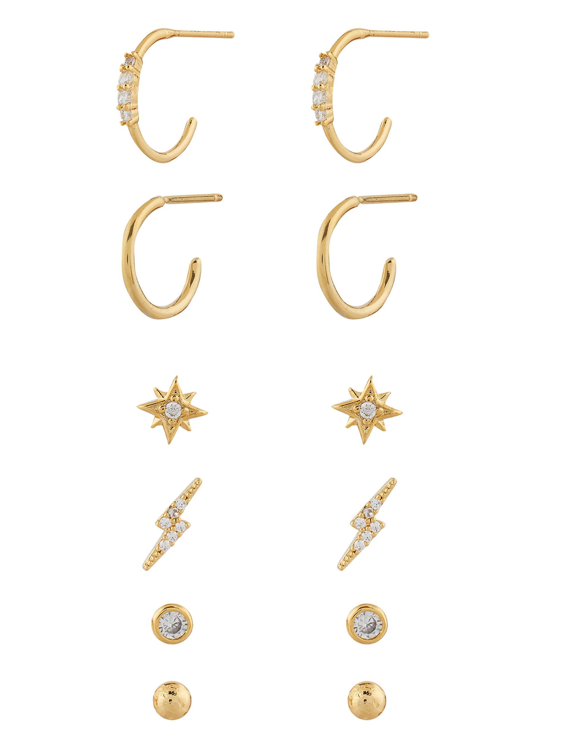 Gold-Plated Sparkle Stud Earring Multipack, , large