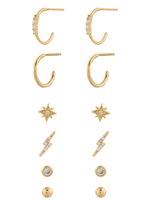 Gold-Plated Sparkle Stud Earring Multipack, , large