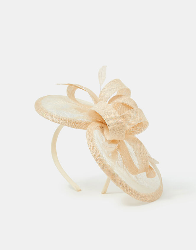 Bow Feather Disc Fascinator, Yellow (YELLOW), large