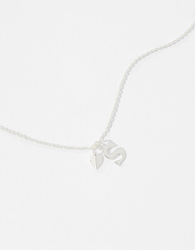 Sterling Silver Heart Initial Necklace - S, , large