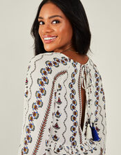 Fan Short Tiered Dress, White (WHITE), large