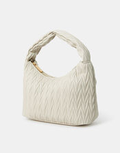 Ruched Faux Leather Handbag, Cream (CREAM), large