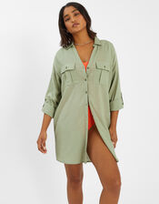 Long Sleeve Shirt Beach Cover-Up, Green (KHAKI), large