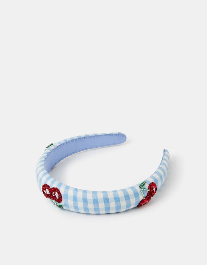 Girls Cherry Gingham Headband, , large