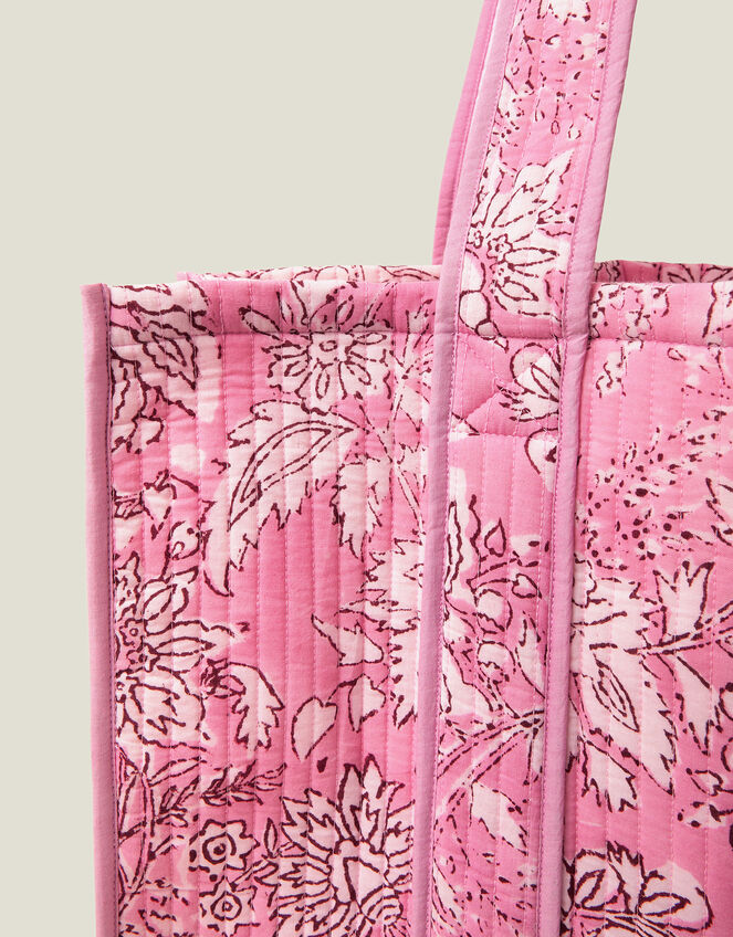 Floral Print Quilted Tote Bag, Pink (PINK), large