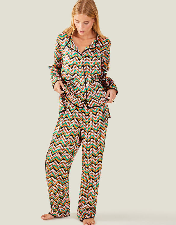Firenzo Zig Zag Stripe Pyjama Set, Multi (ASSORTED), large