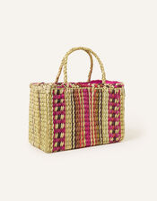 Stripe Straw Basket Bag, , large
