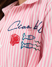 Ciao Bella Embroidered Stripe Shirt, Pink (PINK), large