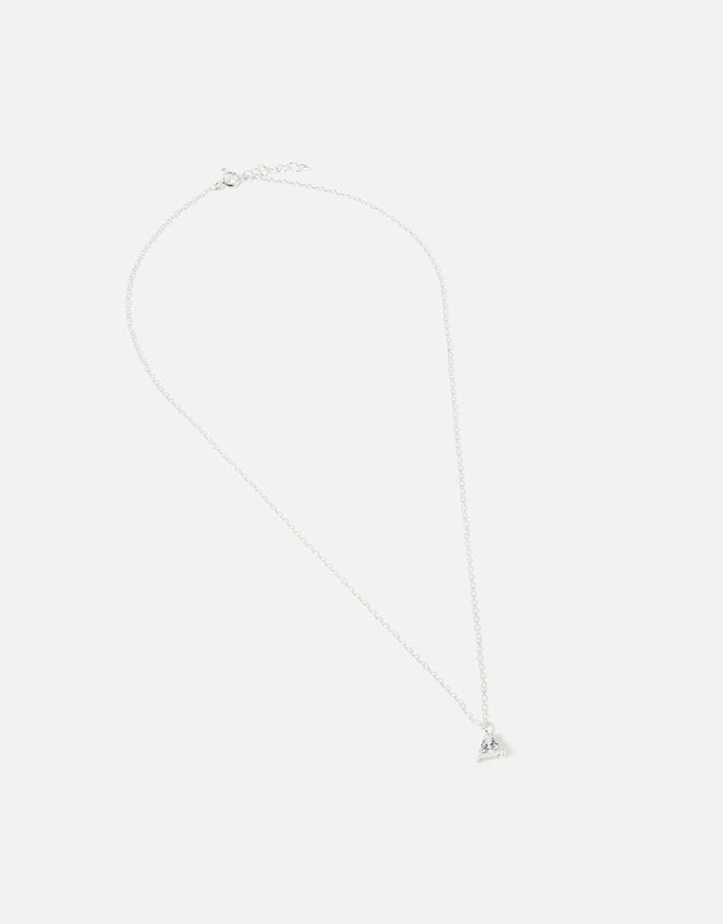 Sterling Silver Diamanté Triangle Pendant Necklace, , large