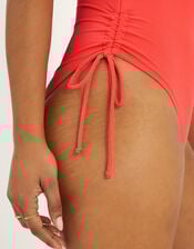 Rib Tie-Side Swimsuit, Orange (CORAL), large