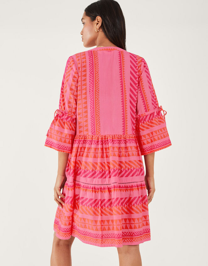 Print Jacquard Flute Sleeve Dress, Pink (PINK), large