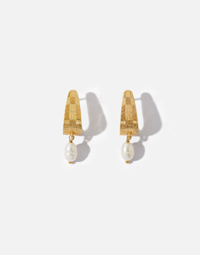 14ct Gold-Plated Grecian Pearl Drop Earrings, , large