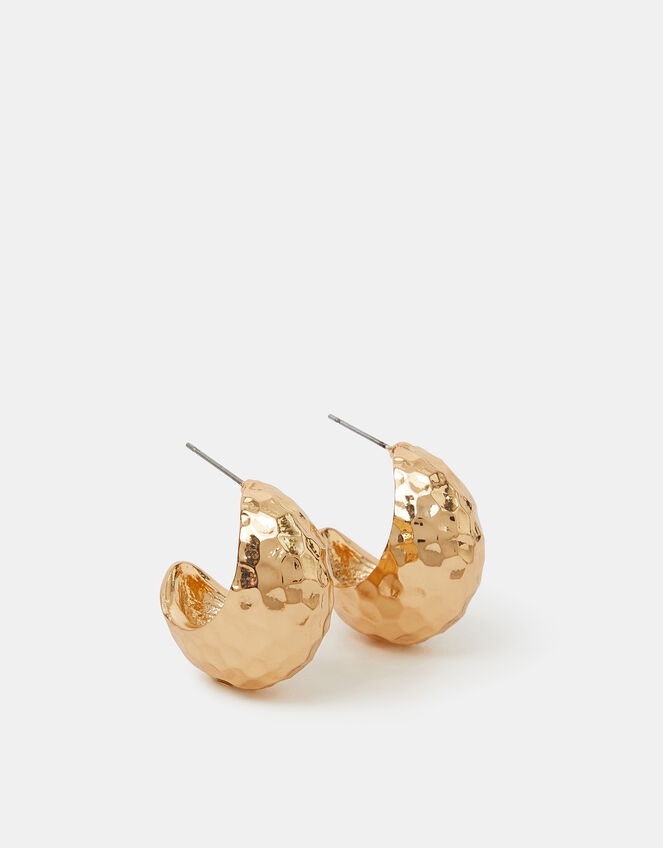 Hammered Crescent Hoop Earrings, , large