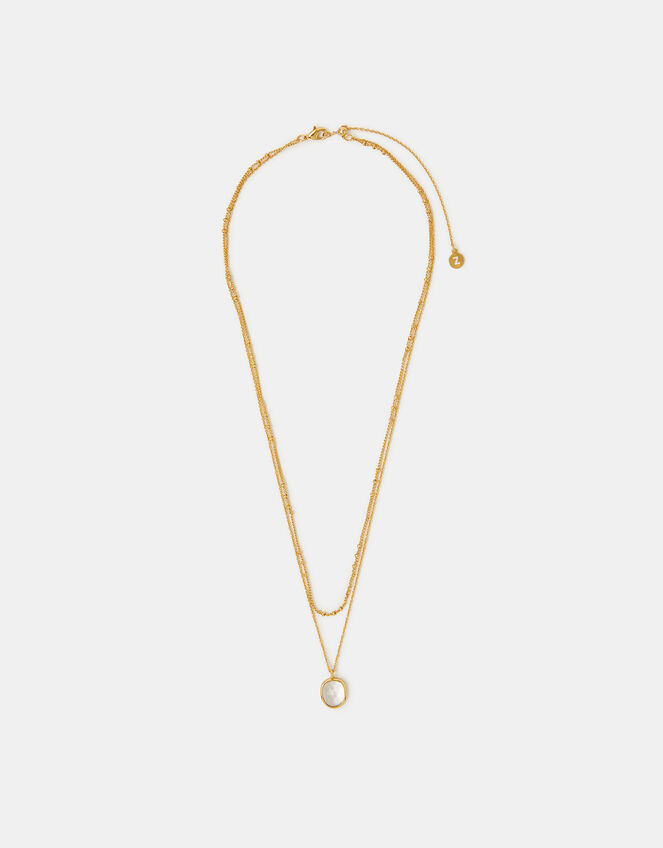 14ct Gold-Plated Clear Quartz Pendant Layered Necklace, , large