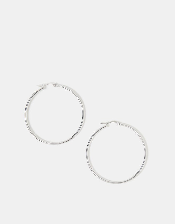 Sterling Silver-Plated Hoop Earrings, , large