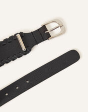 Leather Whipstitch Waist Belt, Black (BLACK), large