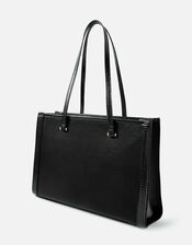 Faux Croc Trim Book Tote Bag, Black (BLACK), large