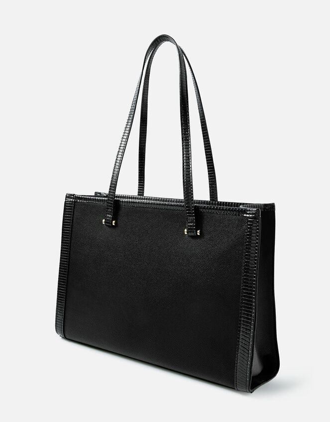 Faux Croc Trim Book Tote Bag, Black (BLACK), large