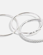 Sterling Silver Leaf Ring Set of Three, Silver (ST SILVER), large