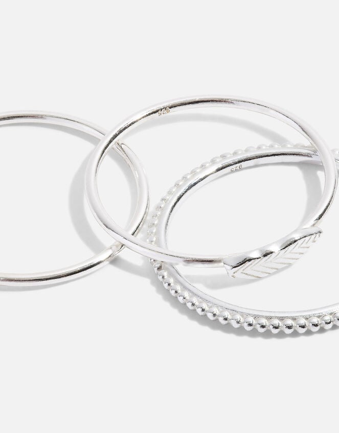 Sterling Silver Leaf Ring Set of Three, Silver (ST SILVER), large