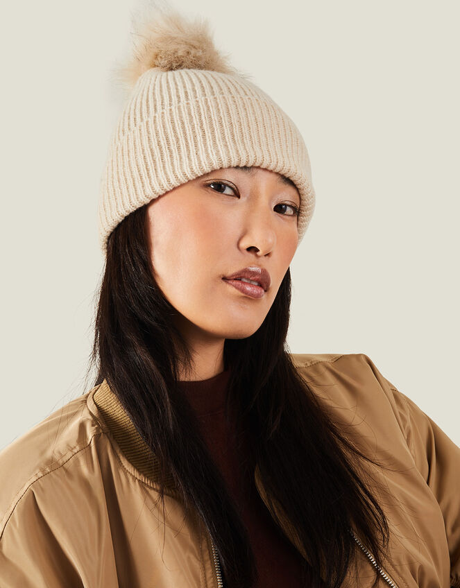Knit Pom-Pom Beanie , Natural (NATURAL), large