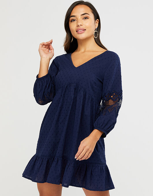 Lace Insert Smock Dress in Organic 