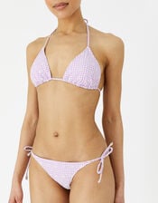 Gingham Schiffli Tie Side Bikini Bottoms, Purple (LILAC), large