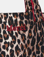Merci Leopard Print Cotton Shopper Bag, , large