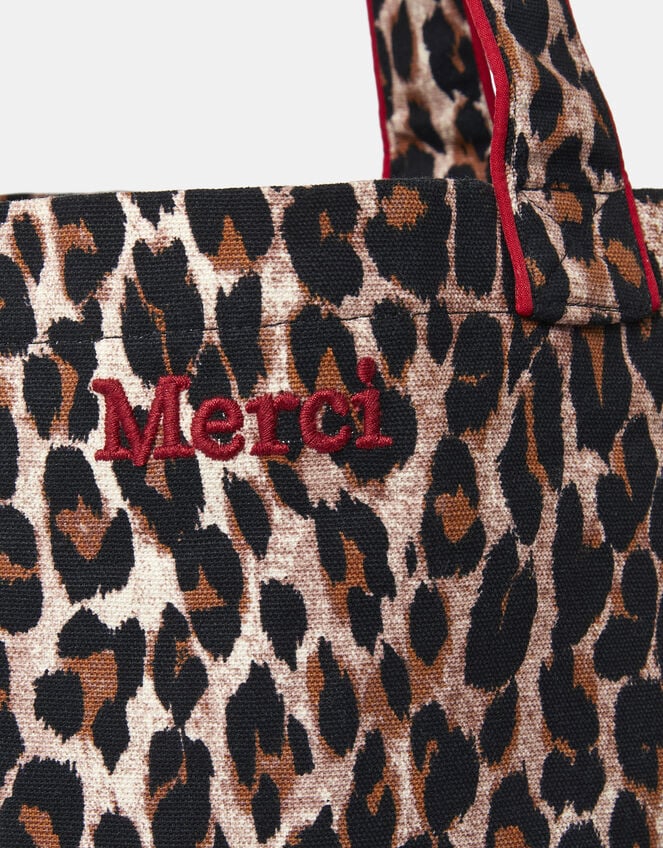 Merci Leopard Print Cotton Shopper Bag, , large