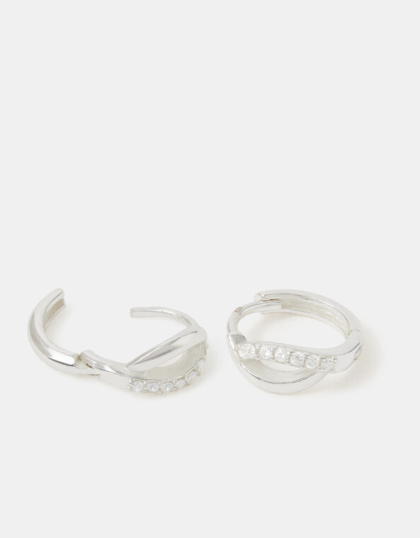 Sterling Silver Diamanté Twist Hoop Earrings , , large