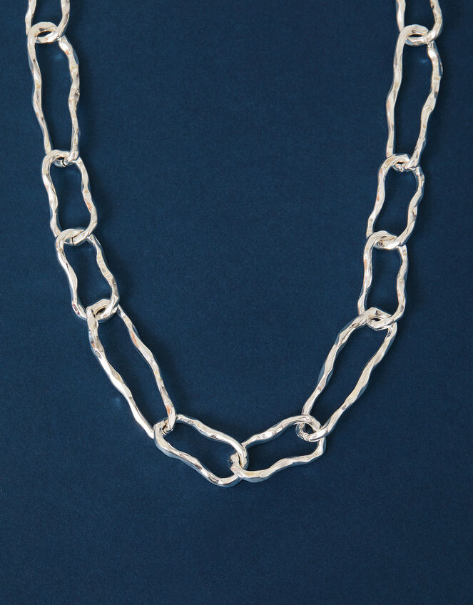 Sterling Silver-Plated Chunky Chain T-Bar Necklace, , large