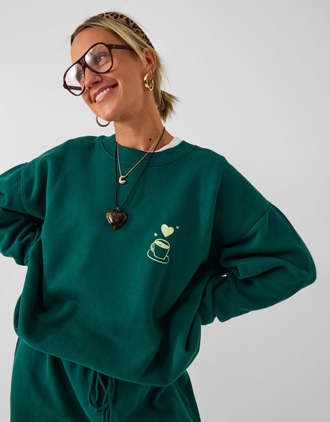 Accessorize x Good Manners Oversized Coffee Love Graphic Sweatshirt​, Green (GREEN), large