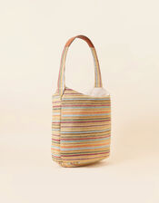 Stripe Raffia Slouch Bag, , large