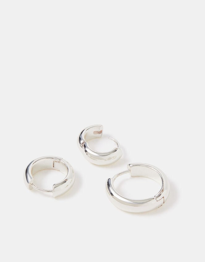 3-Pack Sterling Silver-Plated Hoop Earrings, , large