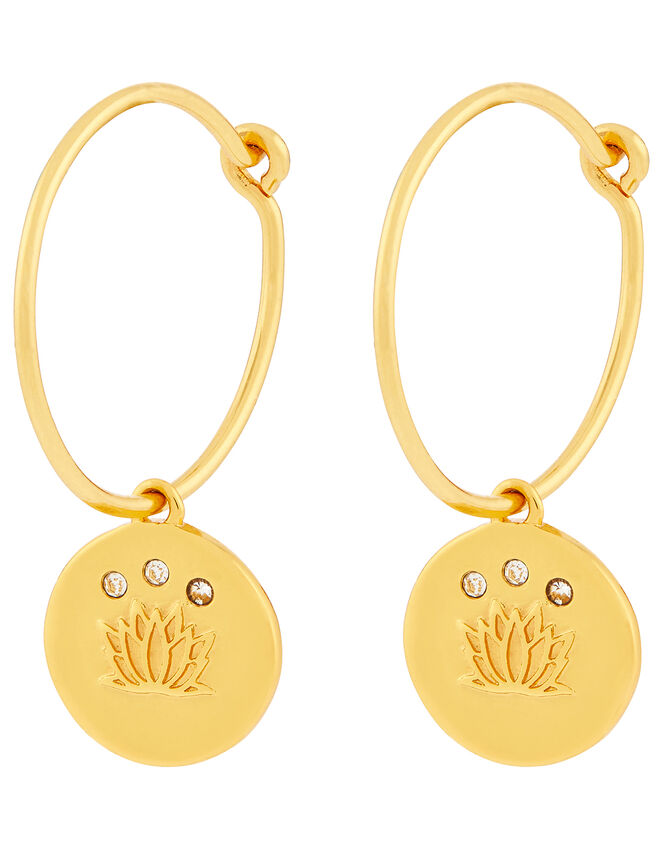 Gold-Plated Lotus Flower Huggie Hoop Earrings, , large