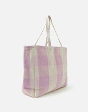 Gigi Gingham Tote, Purple (LILAC), large