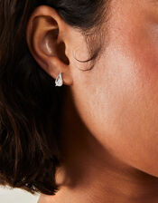 Sterling Silver-Plated Teardrop Crystal Stud Earrings, , large