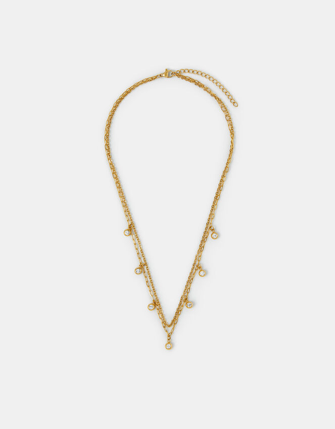 Stainless Steel Layered Charm Necklace, , large