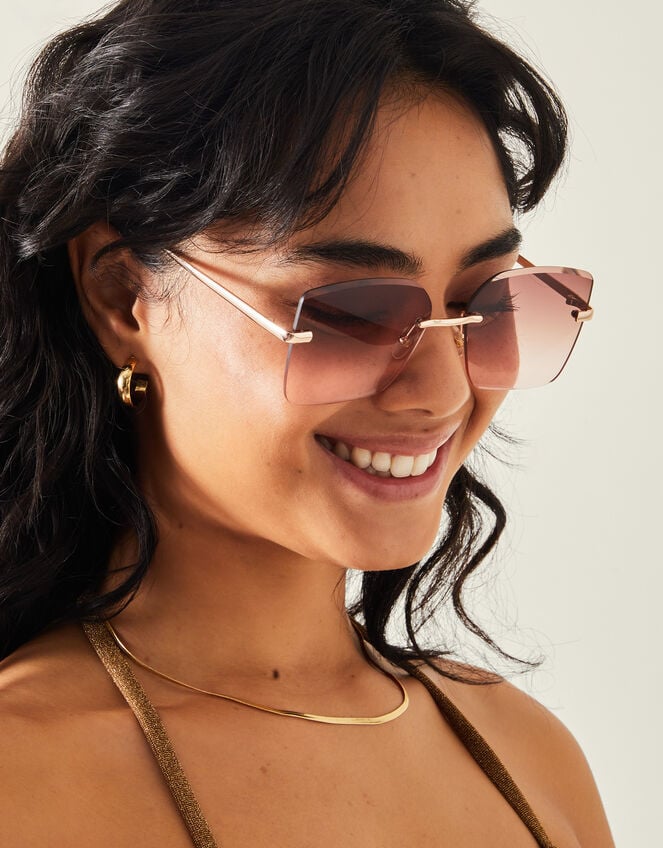Oversized Smokey Lens Rimless Glasses, , large