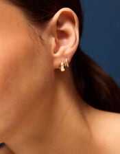 3-Pack 14ct Gold-Plated Chunky Huggie Hoop Earrings, , large