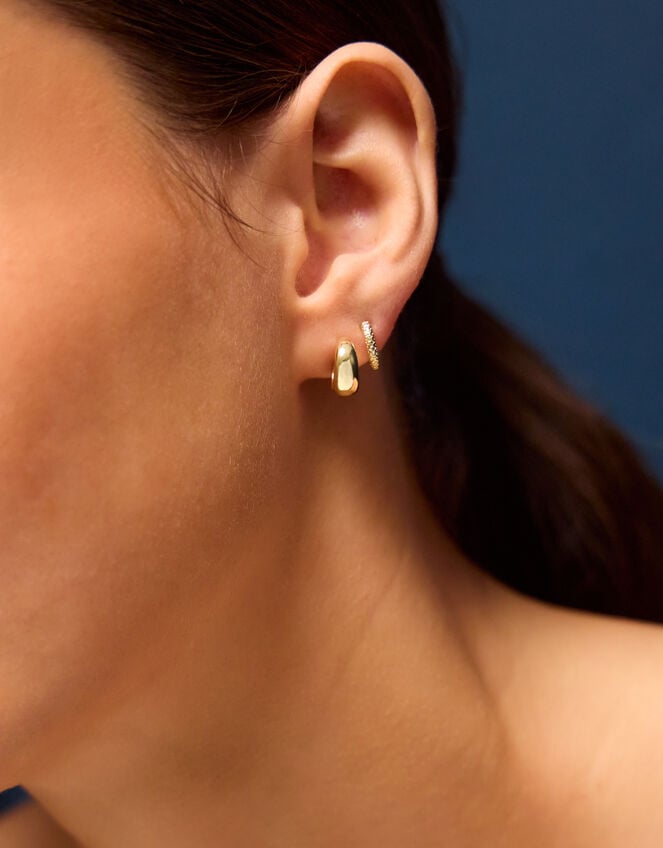 3-Pack 14ct Gold-Plated Chunky Huggie Hoop Earrings, , large