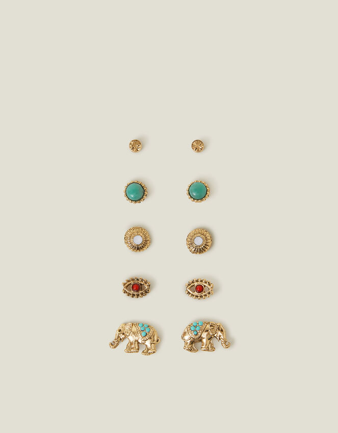 5-Pack Elephant Stud Earrings, , large
