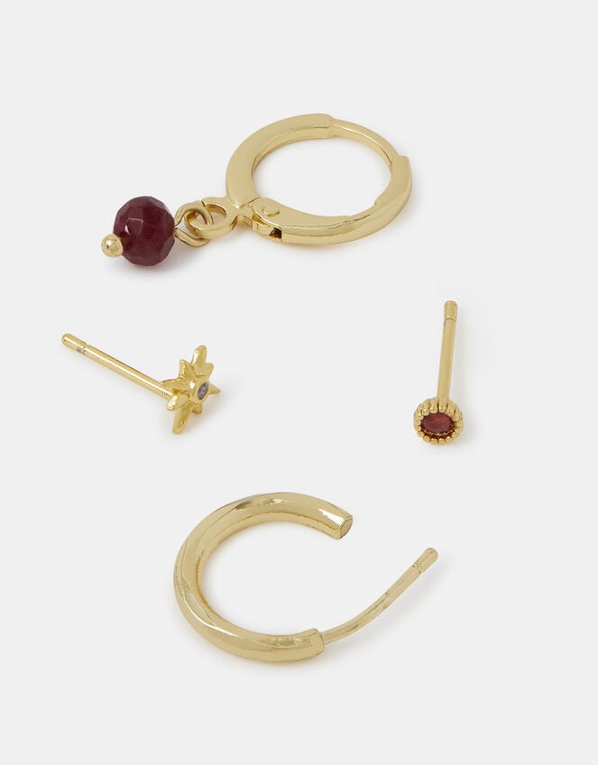 4-Pack 14ct Gold-Plated Birthstone Stud & Hoop Earrings Set , Gold (GOLD), large
