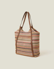 Stripe Raffia Shoulder Bag, , large