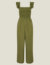 Frill Shoulder Jumpsuit, Green (KHAKI), large